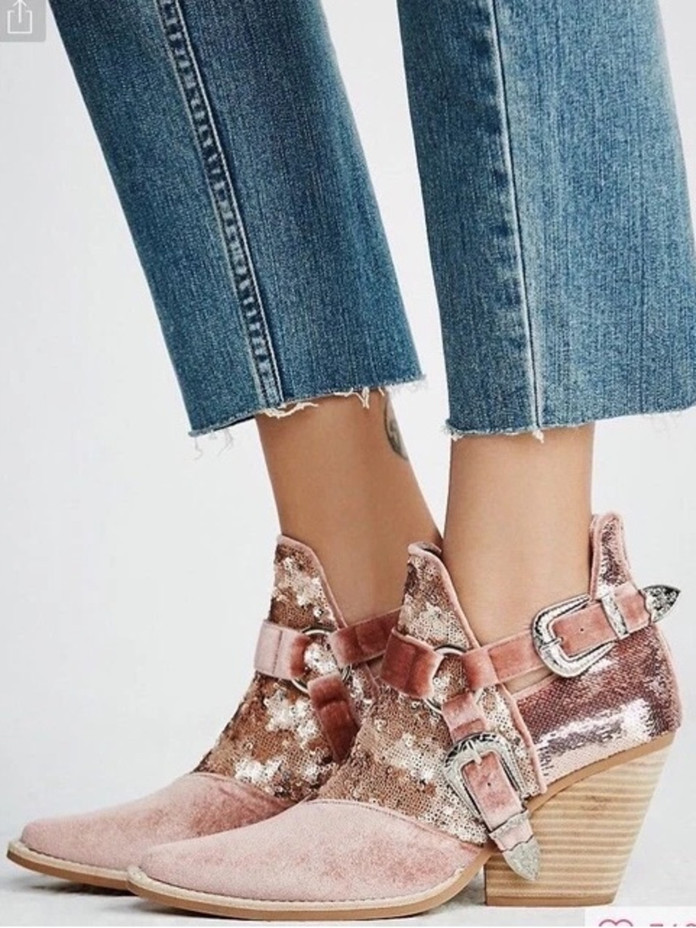 RARE Jeffrey Campbell x Free People Pink Sequin Velvet Icon Western Bootie 7.5